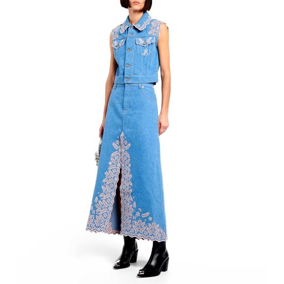 Paco Rabanne Other - PACO RABANNE Embroidered Denim Set of Skirt and Jacket in Blue size 38